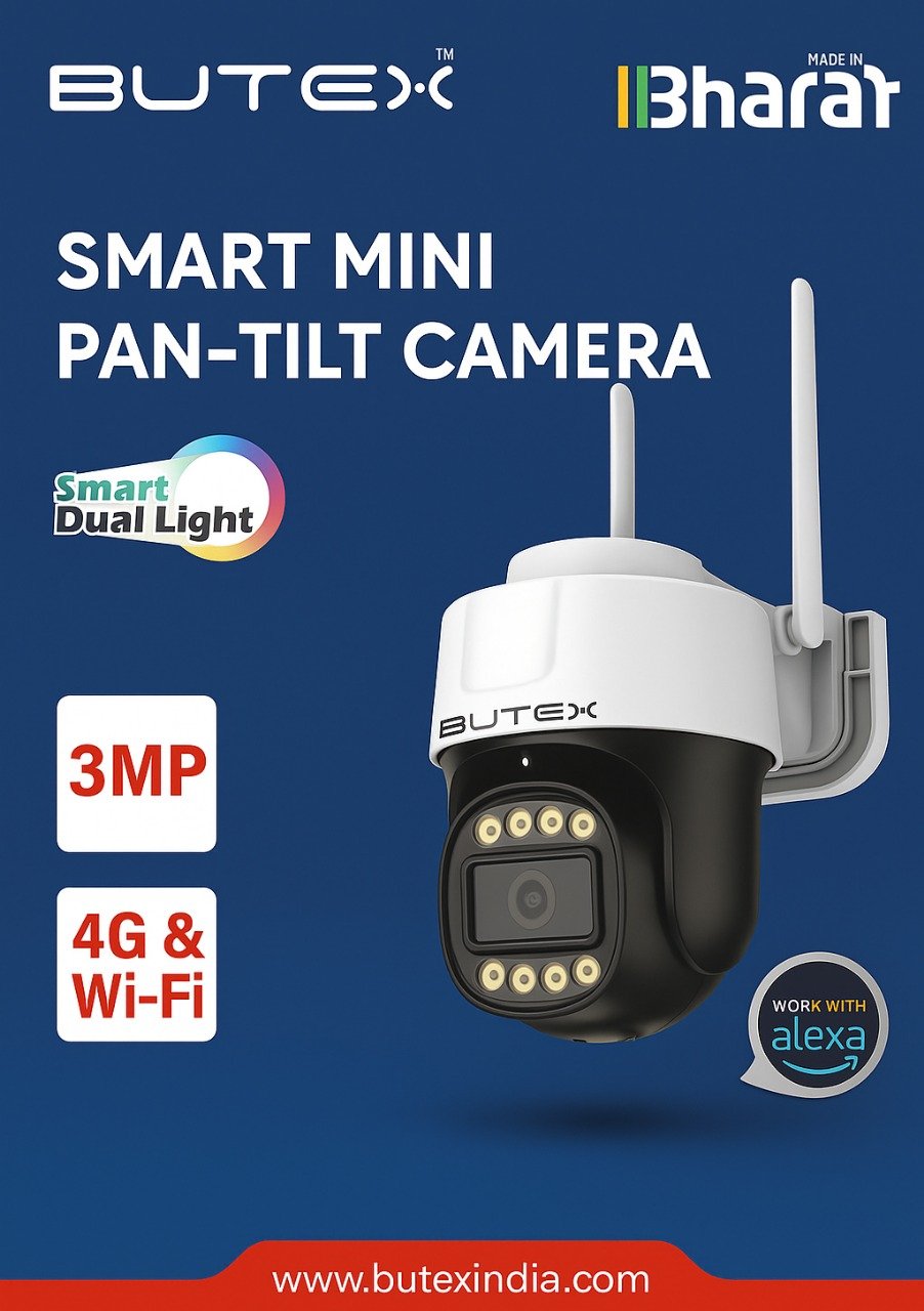 BUTEX 3MP 4G PT Camera with 1296P Resolution Video, 4G Sim Card Support, 2-Way Talk, Human Body Detection, Full-Color Night Vision