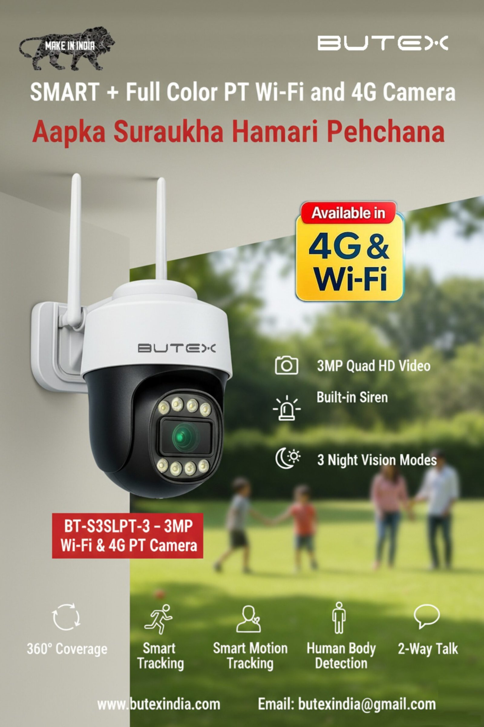 BUTEX 3MP 4G PT Camera with 1296P Resolution Video, 4G Sim Card Support, 2-Way Talk, Human Body Detection, Full-Color Night Vision - Image 2