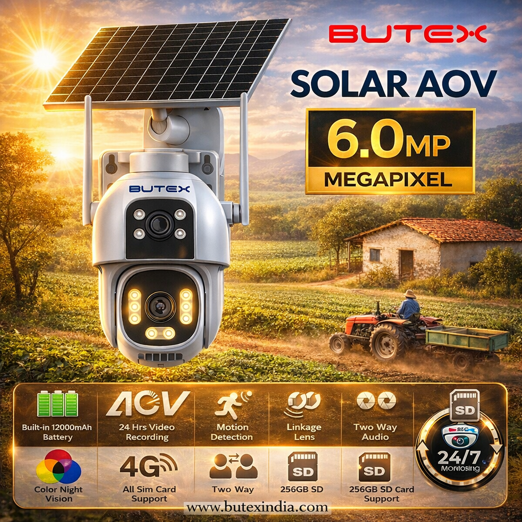BUTEX 4G LINKAGE Pan tilt Solar Camera | 3MP+3MP Dual lens | Two Way Communication Camera